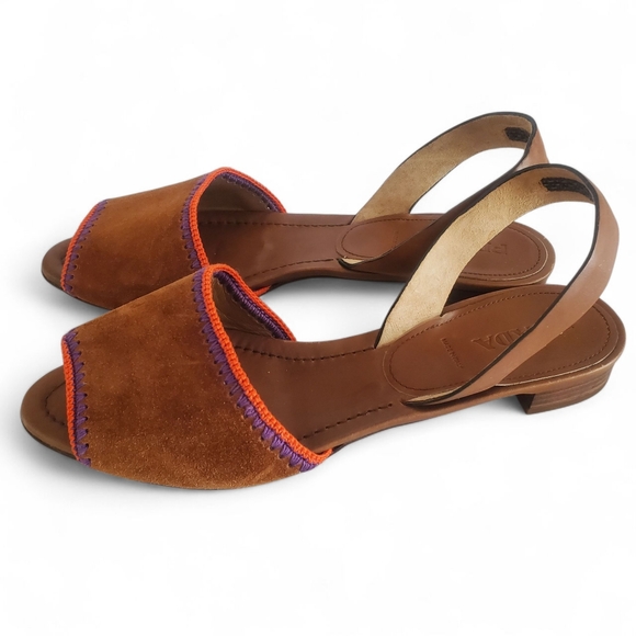 PRADA Vintage Y2K Cognac Suede Leather Slingback Flats Sandals Women's‎ Size 9.5 - Picture 1 of 13